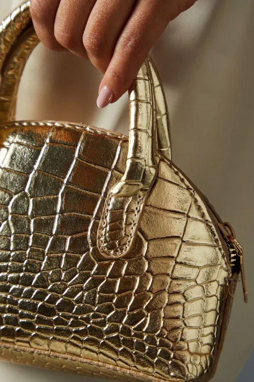 Textured Croc Print Cross Body Grab Bag
