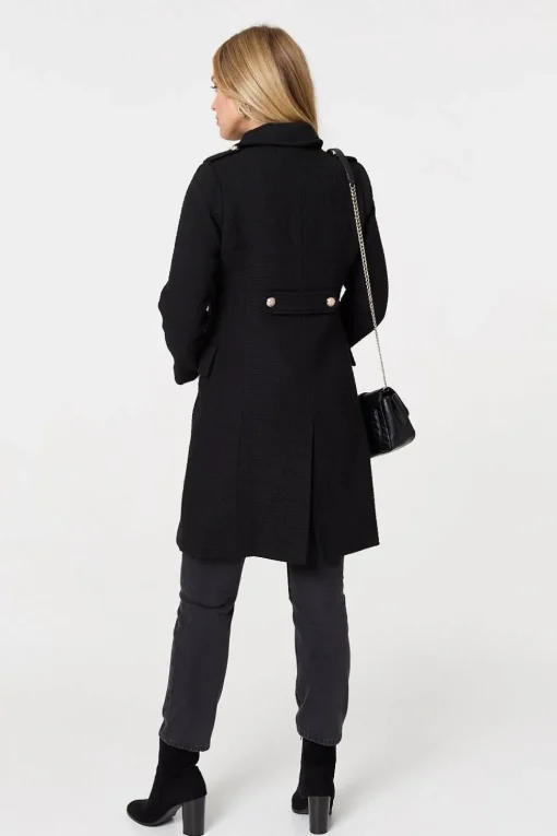 Textured Knit Button Front Trench Coat