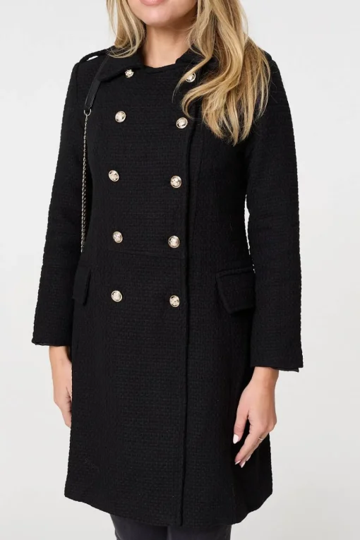 Textured Knit Button Front Trench Coat