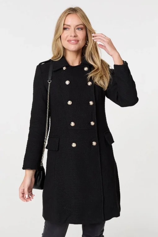 Textured Knit Button Front Trench Coat