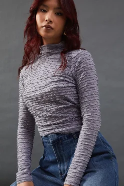Textured Mesh High Neck Top