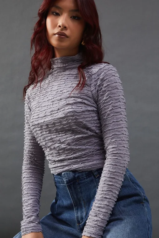 Textured Mesh High Neck Top