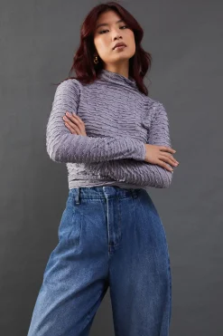 Textured Mesh High Neck Top