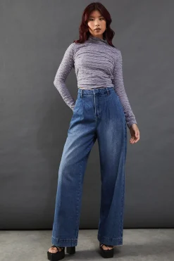 Textured Mesh High Neck Top