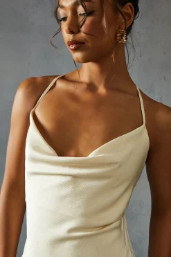 Textured Satin Cowl Neck Maxi Dress