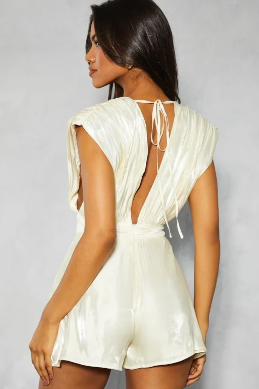 Textured Satin Plunge Flippy Short Playsuit