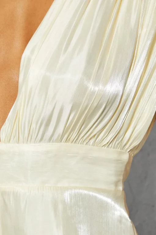 Textured Satin Plunge Flippy Short Playsuit