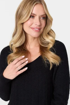 Textured V-Neck Relaxed Curve Hem Jumper