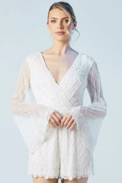 Tie Back  Scallop Edge Embellished Bridal Playsuit