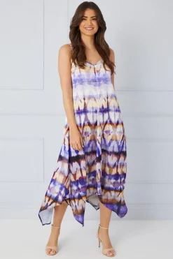 Tie Die Satin Ring Detail Hanky Hem Maxi Dress