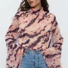 Tie Dye High Neck Flute Sleeve Blouse