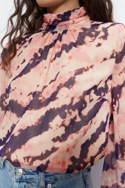 Tie Dye High Neck Flute Sleeve Blouse