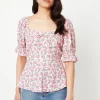 Tie Front Sweetheart Neck Top