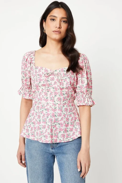 Tie Front Sweetheart Neck Top