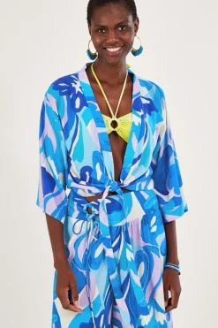Tie Front Swirl Print Crop Top