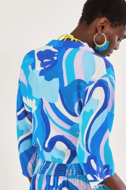 Tie Front Swirl Print Crop Top