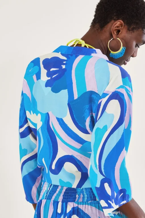 Tie Front Swirl Print Crop Top