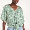 Tie Front V Neck Top