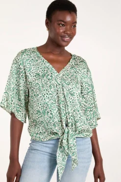 Tie Front V Neck Top