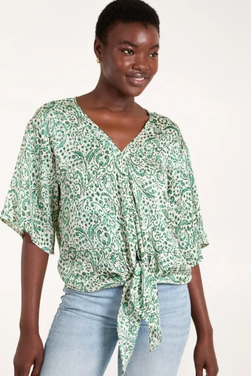 Tie Front V Neck Top