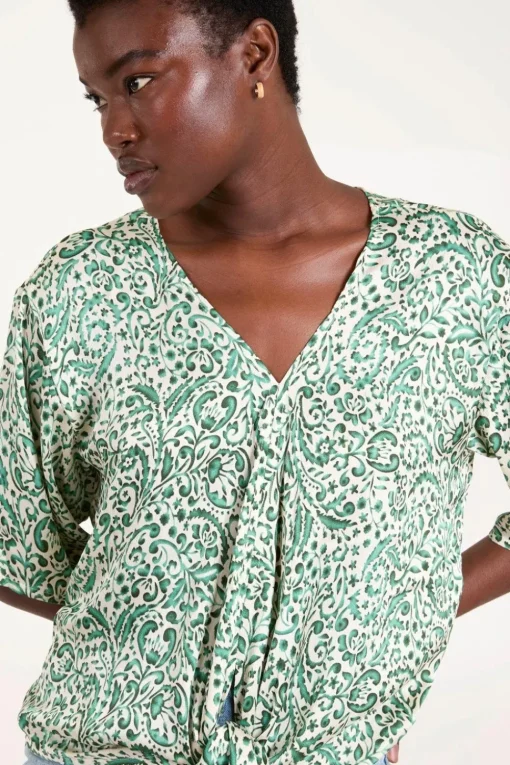 Tie Front V Neck Top