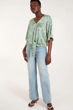 Tie Front V Neck Top