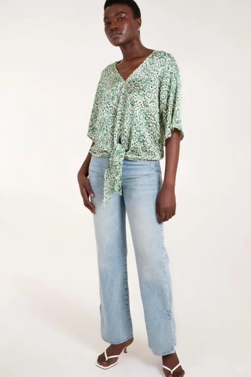 Tie Front V Neck Top