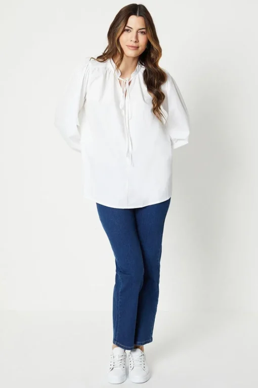 Tie Neck Grandad Collar Shirt