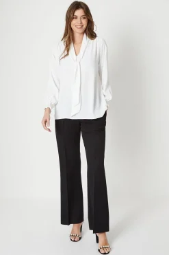 Tie Neck Shirred Cuff Top