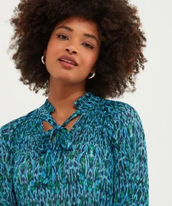 Tie-Neck Animal Print Blouse