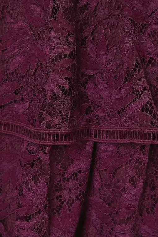 Tiered Lace Dress With Flutter Sleeve & Trims