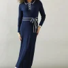Tipped Belted Knitted Midi Dress