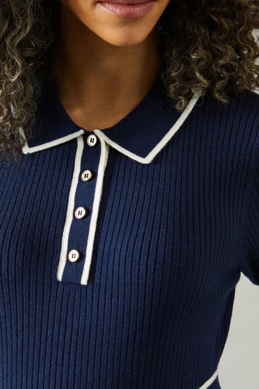 Tipped Belted Knitted Midi Dress