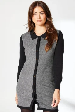 Tipped Collar Boucle Knitted Midi Dress
