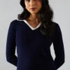 Tipped collared fine gauge knitted top