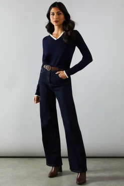 Tipped collared fine gauge knitted top