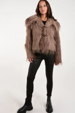 Toggle Detail Faux Fur Coat