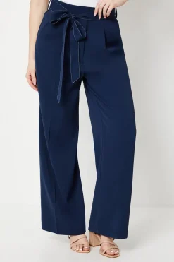 Top Stitch Belted Straight Leg Trouser