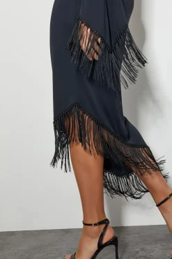 Toria Fringe Jersey Dress Black