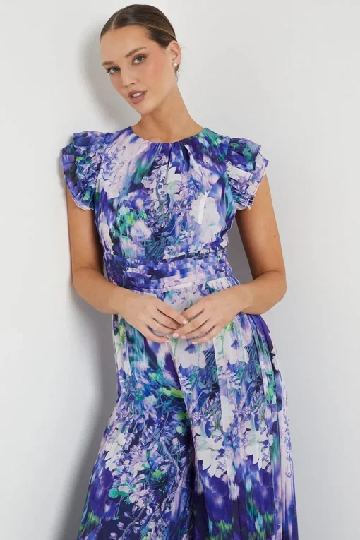 Trailing Floral Print Pleated Leg Jumpsuit