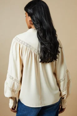 Trim Insert Crepe Blouse