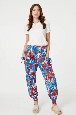 Tropical Leaf Print Harem Pants