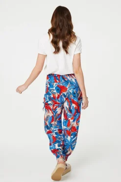 Tropical Leaf Print Harem Pants