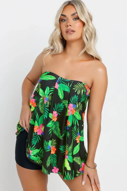 Tropical Print A-Line Tankini Top