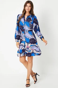 Tropical Print Button Through Shift Dress