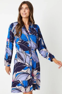 Tropical Print Button Through Shift Dress