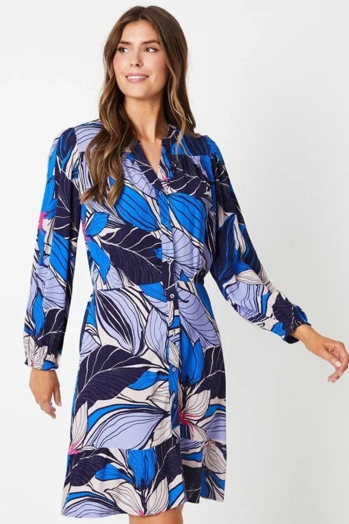Tropical Print Button Through Shift Dress