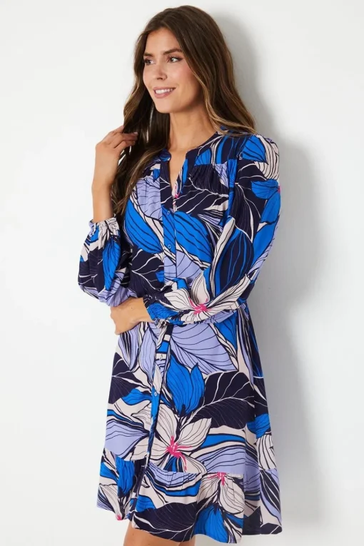 Tropical Print Button Through Shift Dress