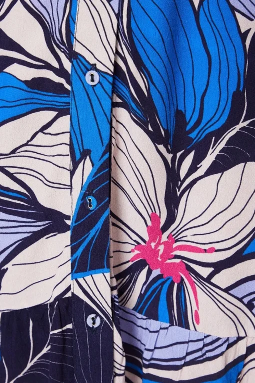 Tropical Print Button Through Shift Dress