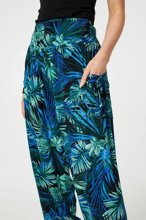 Tropical Print High Waist Harem Pants
